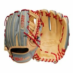 Wilson A2000 1785SS 11.75" SuperSkin Baseball Glove: WBW1009711175 -Mitts Store WBW100971 8 A2000 IF 1785SS 1175 GreySS Blonde Red.png.cq5dam.web .1200.1200